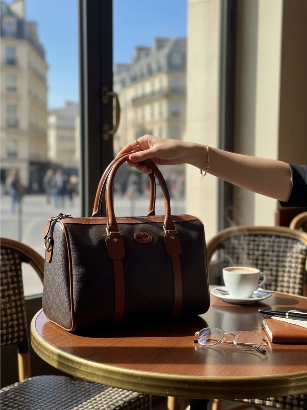 Vintage Bally Monogram Boston Bag Brown Leather Trim Made in Italy
